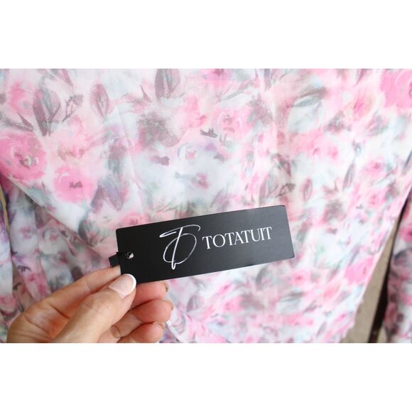 Totatuit Mesh Top Long Sleeve Pink Rose Print Ladies XL w/ Tags 93335 - Picture 5 of 8